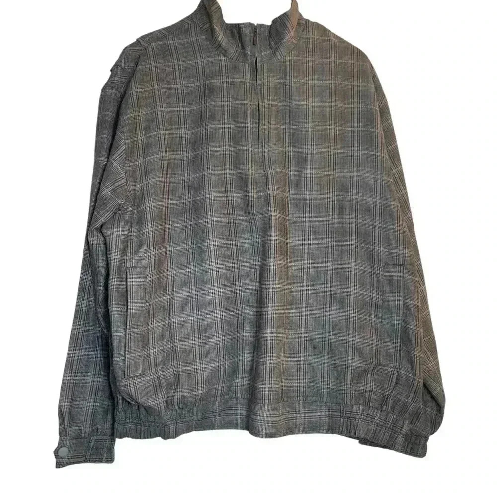 Glen Echo Men’s Pullover‎ 3/4 Zip Golf Jacket Black Gray Plaid Large Outdoor